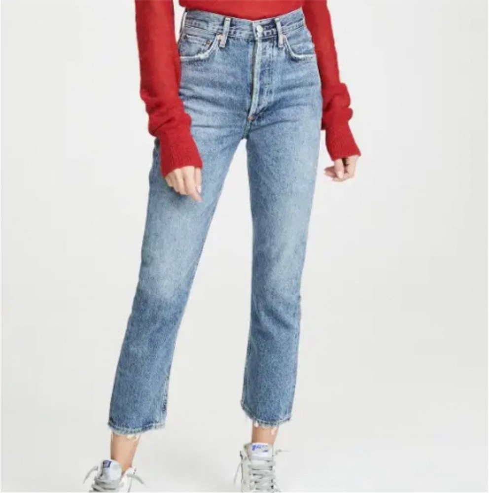 AGOLDE Riley High Rise Straight Crop Jeans in Frequency Wash